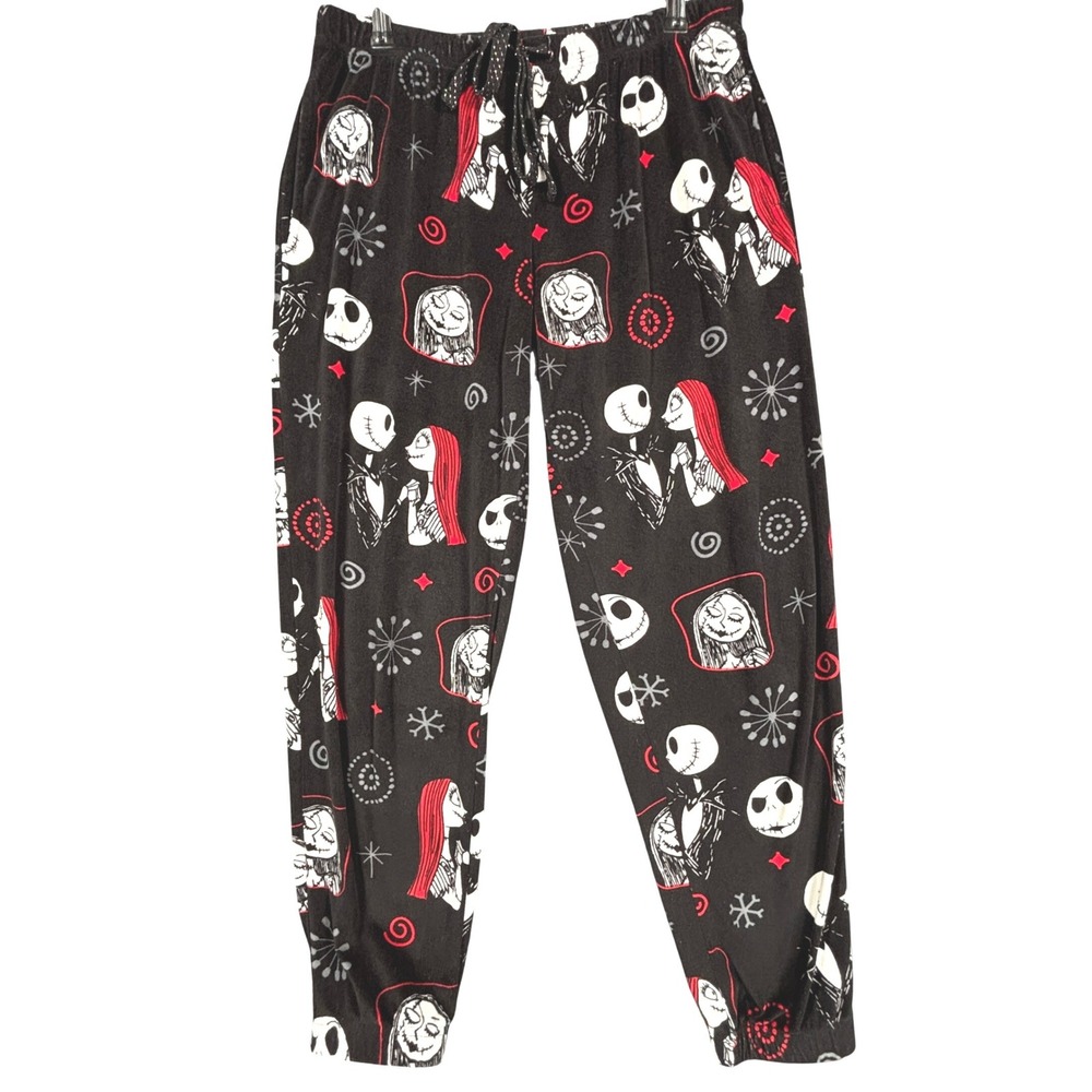 Disney Nightmare Before Christmas Jack Sally Pajama Pants Mens Medium Black Red